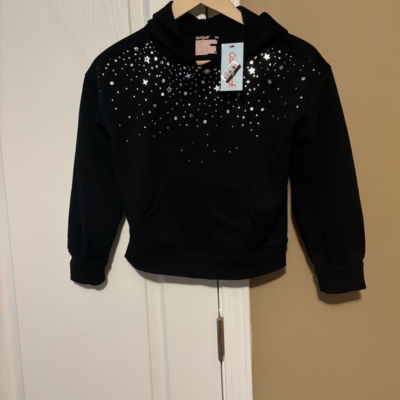 Cat & Jack Black Starry Hoodie Girl Size M-8 - Picture 3 of 5